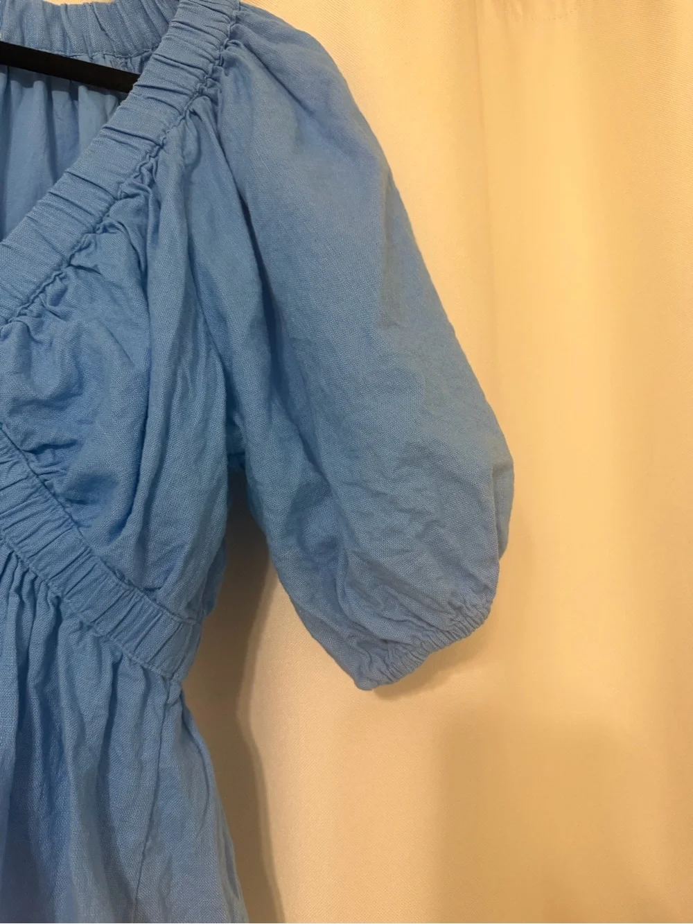 Abercrombie & Fitch Blue Puff-Sleeve Plunge V-Neck Linen Blend Peplum Top S
